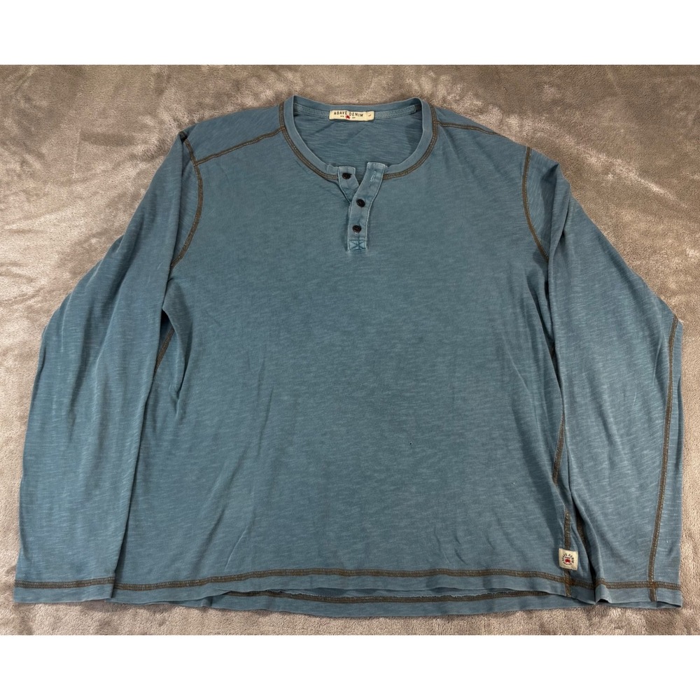Agave Denim Henley Shirt Mens L Blue Fair Skeg Slub‎ Long Sleeve K-1488 USA